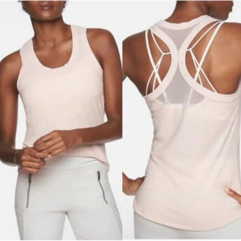 ATHLETA Topanga Mesh Racerback Atheleisure Baby Pink Workout Tank Top